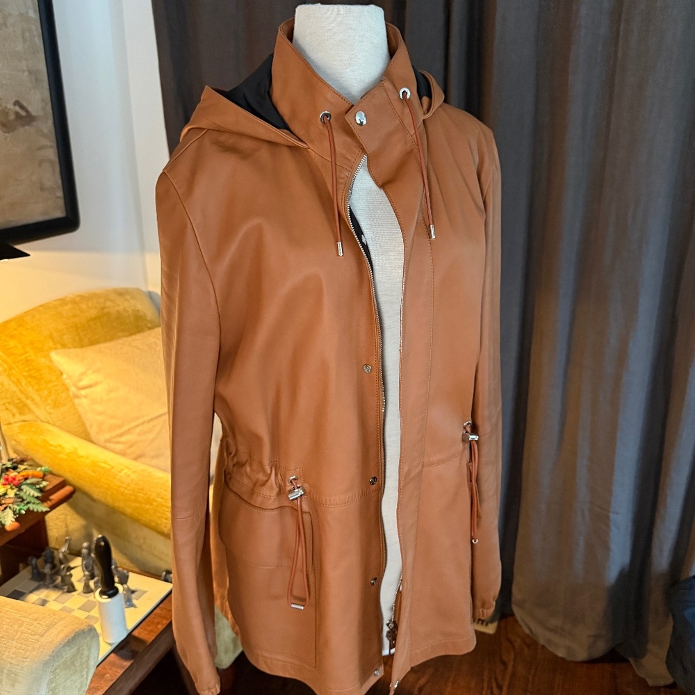 Lambskin LOEWE Brown with Black interior, hooded leather coat, men's trench coat